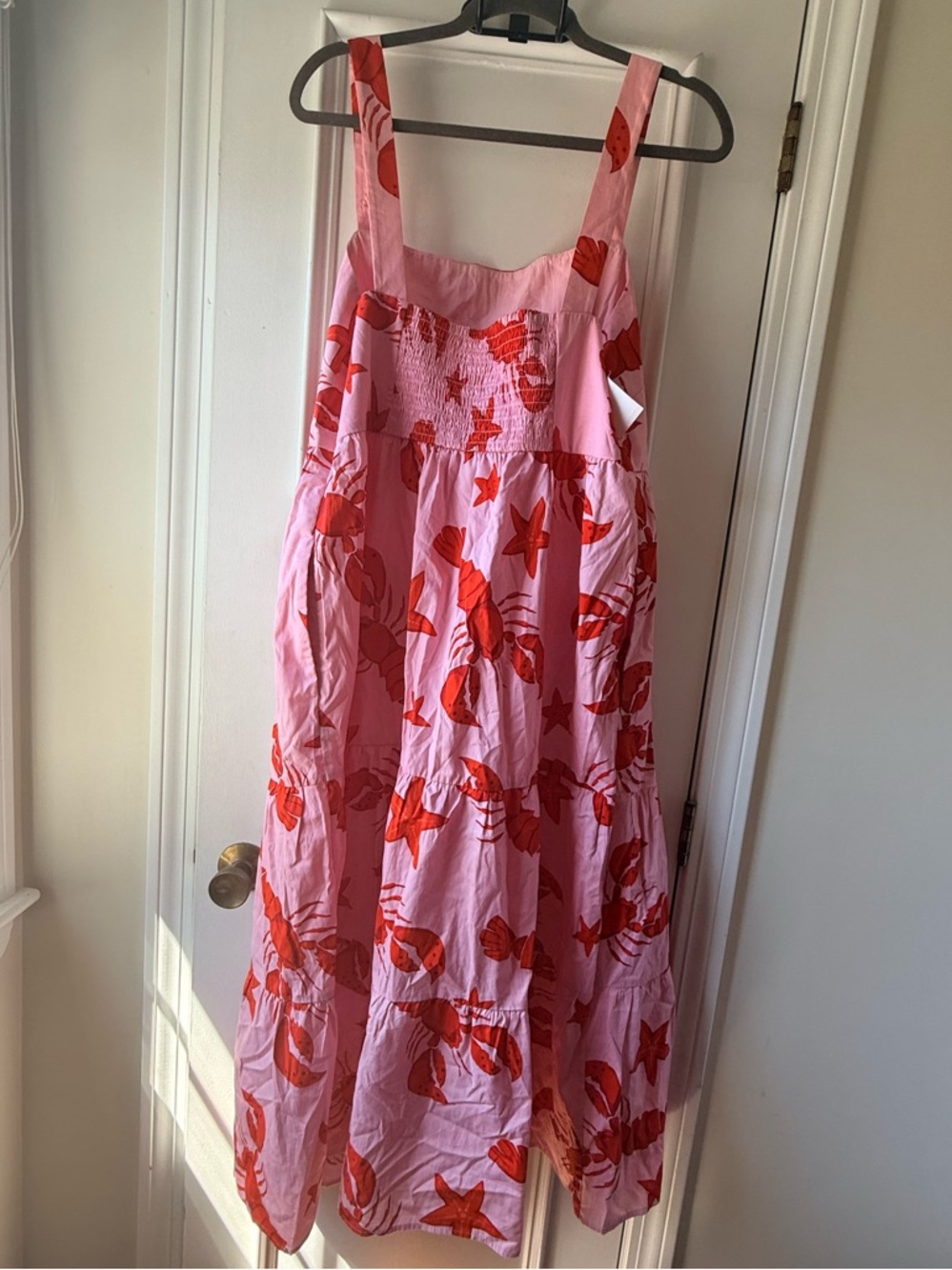 J.Crew Pink Lobster Print Tiered Midi Dress - Picture 2 of 3